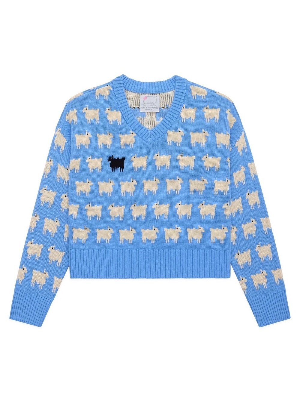 NWT Rowing Blazers Warm & Wonderful Diana Cotton Linen V-Neck Sheep Sweater Blue - Picture 5 of 10